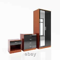 2 Door Wardrobe Mirrored Bedroom Furniture 3 pcs Set Large Storage Optional