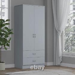 2 Door Wardrobe With 2 Drawers Hanging Rail Bedroom Furniture Storage Matt Grey