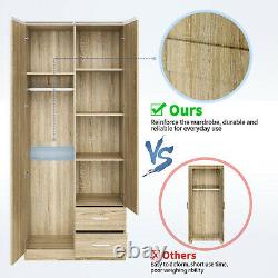 2 Double Door Wardrobe With Drawer Wood Bedroom Furniture Large Storage Cupboard