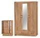 3 Door 2 Drawer Triple Large Mirrored Combi Wardrobe Oak Effect FREE DELIVERY