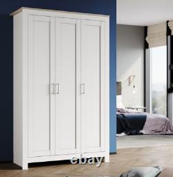 3 Door Large Wardrobe Clothes Storage & Hanging Rail Bedroom Furniture White Oak