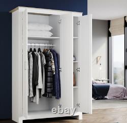 3 Door Large Wardrobe Clothes Storage & Hanging Rail Bedroom Furniture White Oak