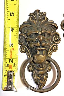 3 Large Antique Cast Solid Brass Lion Pulls Victorian Aesthetic Era Drawer Door