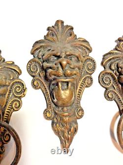 3 Large Antique Cast Solid Brass Lion Pulls Victorian Aesthetic Era Drawer Door