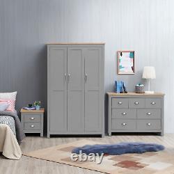 3-Piece Bedroom Set 3-Door Wardrobe Large Chest of Drawers Bedside Table