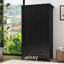 3x Bedroom Black 2 Door 1 Drawer Wardrobe with Hanging Rail Large Storage