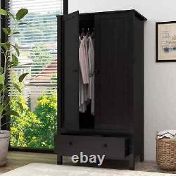 3x Bedroom Black 2 Door 1 Drawer Wardrobe with Hanging Rail Large Storage