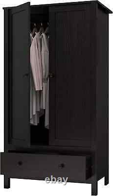 3x Bedroom Black 2 Door 1 Drawer Wardrobe with Hanging Rail Large Storage