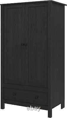 3x Bedroom Black 2 Door 1 Drawer Wardrobe with Hanging Rail Large Storage