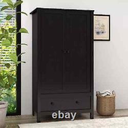 3x Bedroom Black 2 Door 1 Drawer Wardrobe with Hanging Rail Large Storage