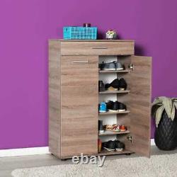 4 Adjustable Shelves Light Latte Oak Shoe Storage Cabinet 1 Drawer 2 Door