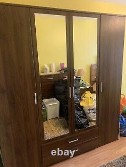 4 Door 2 Drawer Large Wardrobe with Mirrors Shelves Hanging Rail