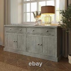 4 Door 2 Drawer Sideboard Large Solid Reclaimed Pine Limewashed Finish