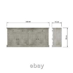 4 Door 2 Drawer Sideboard Large Solid Reclaimed Pine Limewashed Finish