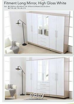 4 Door 3 Drawer 2 Door mirror large fitment wardrobe Black, White High Gloss