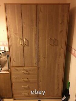 4 Door Large Wood Wardrobe Double Shelves Rail Magnetic Sturdy Bedroom Drawer