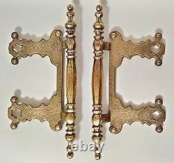 4 VTG BPC Belwith Large Hammered Brass Hardware 2 Door Handles & 2 Drawer Pulls