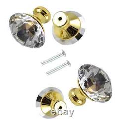 40mm Large Gold Clear Crystal Diamond Glass Door Knobs Cupboard Furniture Handle