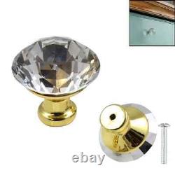 40mm Large Gold Clear Crystal Diamond Glass Door Knobs Cupboard Furniture Handle