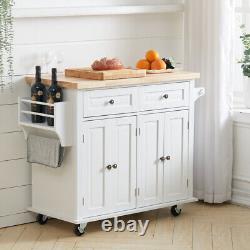 90cm Large Kitchen Trolley Utility Cabinet Cart with Wine Rack & 2 Drawers, 3 Color