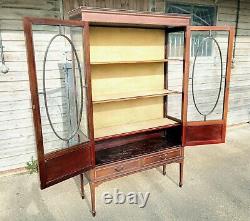 A Good Large Edwardian 2 Door Inlaid Display Cabinet With Drawers