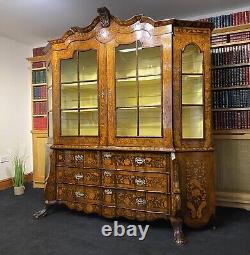 A LARGE EXCEPTIONAL 18thC PERIOD DUTCH MARQUETRY INLAID GLAZED DISPLAY CABINET