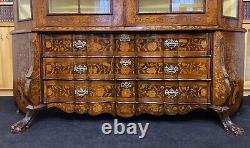 A LARGE EXCEPTIONAL 18thC PERIOD DUTCH MARQUETRY INLAID GLAZED DISPLAY CABINET