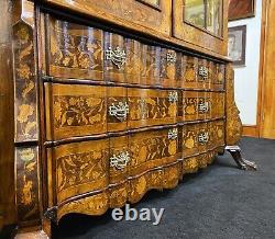 A LARGE EXCEPTIONAL 18thC PERIOD DUTCH MARQUETRY INLAID GLAZED DISPLAY CABINET