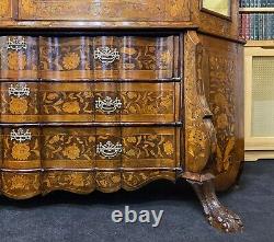 A LARGE EXCEPTIONAL 18thC PERIOD DUTCH MARQUETRY INLAID GLAZED DISPLAY CABINET