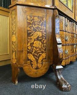 A LARGE EXCEPTIONAL 18thC PERIOD DUTCH MARQUETRY INLAID GLAZED DISPLAY CABINET