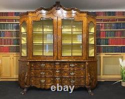 A LARGE EXCEPTIONAL 18thC PERIOD DUTCH MARQUETRY INLAID GLAZED DISPLAY CABINET