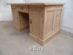 A Large 2 Door 1 Drawer Panelled Antique/Old Pine Office Desk to Paint/Wax