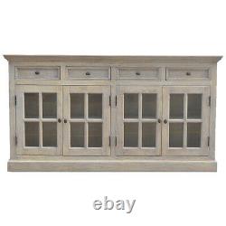 AF Range Large Solid Wood Stone Acid Wash Glazed Sideboard 4 Door 4 Drawer