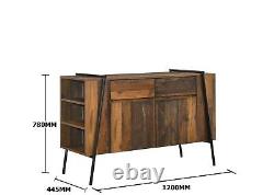 Abbey Rustic Oak 2 Drawer 2 Door Large Sideboard Industrial Cupboard Buffet