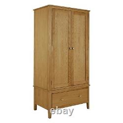 Alba Oak Double Wardrobe with Drawer 2 Door Large Solid Wooden Bedroom Storage