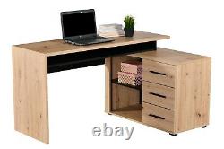 Alfano Oak and Black Large Corner Desk With Drawers Study Office Storage Desk