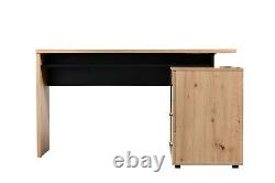 Alfano Oak and Black Large Corner Desk With Drawers Study Office Storage Desk