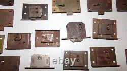 Antique 1890-1920 Vintage Brass Steel Cabinet Door Drawer Lock Keys LARGE LOT