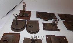 Antique 1890-1920 Vintage Brass Steel Cabinet Door Drawer Lock Keys LARGE LOT