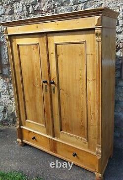 Antique Large Pine Cupboard/Wardrobe Over Two Drawers Pantry/Utility Room
