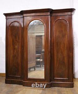 Antique Large Victorian mahogany breakfront combination triple door wardrobe