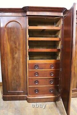 Antique Large Victorian mahogany breakfront combination triple door wardrobe