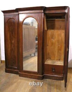 Antique Large Victorian mahogany breakfront combination triple door wardrobe