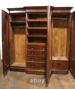 Antique Large Victorian mahogany breakfront combination triple door wardrobe