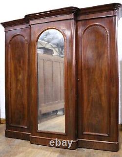 Antique Large Victorian mahogany breakfront combination triple door wardrobe