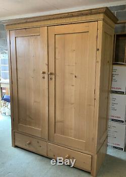 Antique Pine 2 Door 2 Drawer Large Knockdown Wardrobe