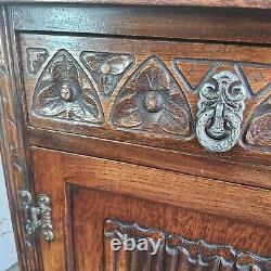 Antique Repro Carved Old Charm Oak Large Linen Fold 4 Door 4 Drawers Sideboard