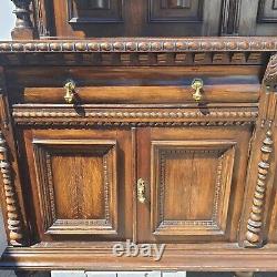 Antique Very Large 7'6L Oak 4 Door Maple & Co Sideboard Drawers Shelves Gallery
