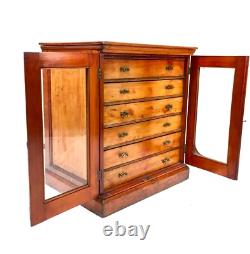 Antique Victorian Large Filing Collectors Cabinet Chest of Drawers Glazed Door