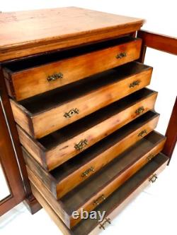 Antique Victorian Large Filing Collectors Cabinet Chest of Drawers Glazed Door